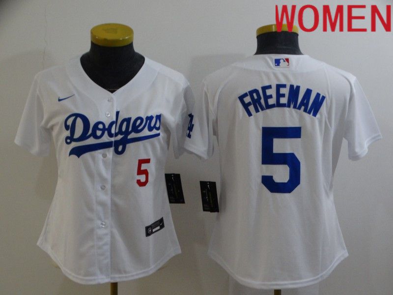 Women Los Angeles Dodgers #5 Freddie Freeman White Nike 2022 MLB Jersey->women mlb jersey->Women Jersey